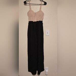 Elegant Beige and Black Striped Women's Jumpsuit